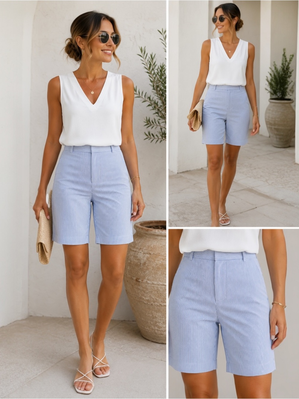 Bay Studio Khakis Bermuda Shorts Womens Size 6 Blue White